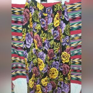 Leslie Fay Vintage Multicolor Floral Maxi Skirt W/ Pockets